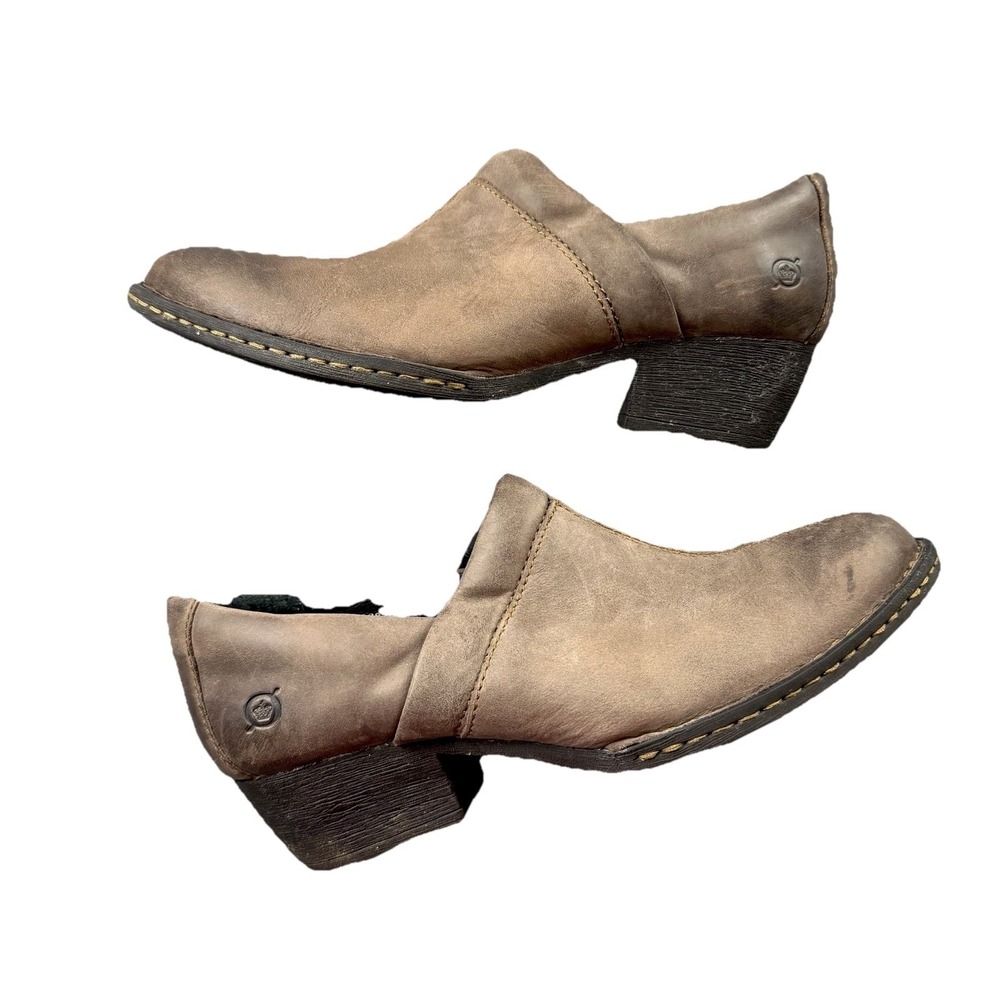 Born Brown Leather Ankle‎ Booties Womens 7M Comfort Low Heel Slip On